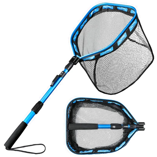 PLUSINNO Floating Fishing Net for Steelhead, Salmon, Fly, Kayak, Catfish, Bass, Trout Fishing, Rubber Coated Landing Net for Easy Catch & Release, Compact & Foldable for Easy Transportation & Storage