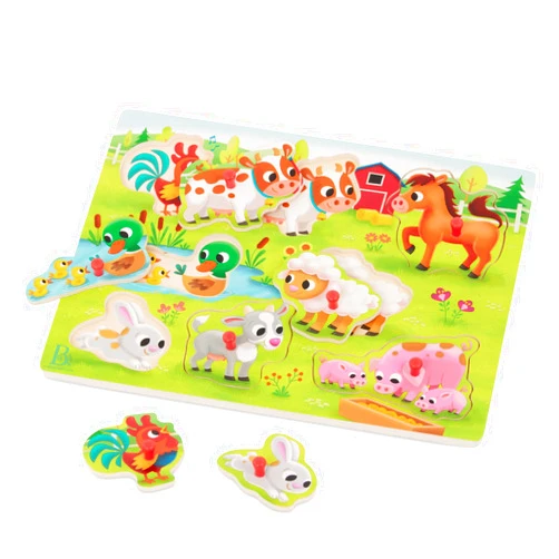 B. toys- Peek & Explore - Farm Animals- Wooden Peg Puzzle – Farm Puzzle for Toddlers, Kids – 8 Farm Animal Pieces – Cow, Horse, Sheep & More – 2 Years +