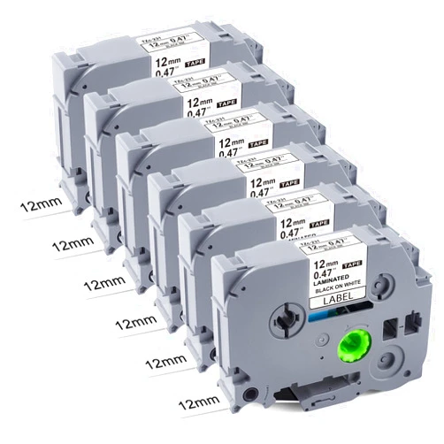 BOYEEZON 6Pk Label Maker Tape Replace for Brother P Touch Label Tape TZe/TZ Tape 12mm 0.47 Laminated White TZe-231 with Brother PT-D210 D400 PT-H103w H110 1280 1290 1880 2040, Black on White