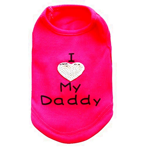 Petall Dog Shirts Slogan Vest I Love My Daddy/Mommy Cute Heart T-Shirt Clothes for Chiuahaha Poodle Teacup Shihtzu Yorkie Bulldog Small Puppy Costume