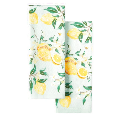 Martha Stewart Dual Purpose Kitchen Towel 2-Pack Set, Lemon Whimsy, 16