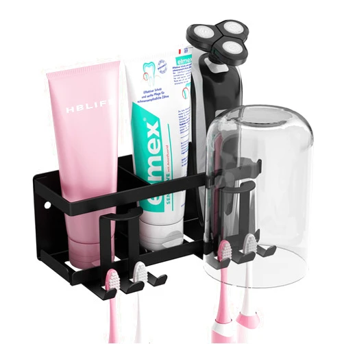 GAGUIUP Toothbrush Holder Wall Mounted, Toothbrush Holder Bathroom Decor with 2 Cups Slots & 4 Toothbrush Slots, Self Adhesive Toothbrush Hanger Rack for Dorm, Toothbrush Holders Bathroom Accessories