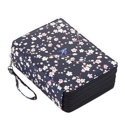 BTSKY Colored Pencil Case- 200 Slots Pencil Holder Pen Bag Large Capacity Pencil Organizer with Handle Strap Handy Colored Pencil Box with Printing Pattern(Black+Pink)