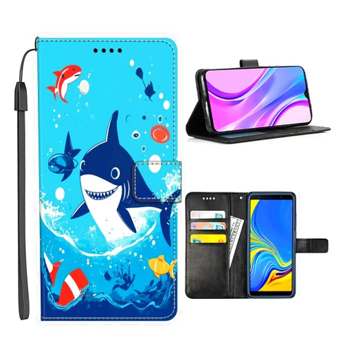 KUAVETO Wallet Case for Moto E5 E5 Play E6 E6S E6 Play E4 Plus E7 E7 Power E7 Plus S30 Pro with Shark-BO76,Card Slot and Wrist Strap Flip Cover