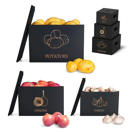 DALSHABET Potato and Onion Storage Bins, Premium Pantry Organizers and Storage, Bamboo Vegetable Garlic Keeper Solutions for an Organized Kitchen Black