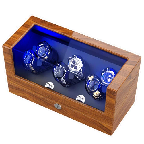 TRIPLE TREE Watch Winder, for Rolex Automatic Watches with Soft and Flexible Watch Pillows, Wooden Shell, Powered by Japanese Motor, with Built-in Blue LED Illuminated
