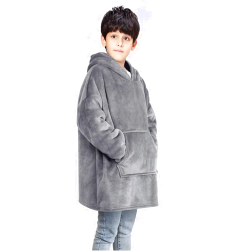 Fotgear Wearable Blanket Hoodie for Kids - Oversized Hoodie Blankets with Hood and Pocket - Super Soft Warm Cozy Sherpa Sweatshirt Blankets for Girls Boys, One Size Fits All, Gray