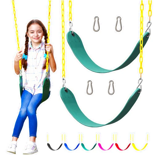 Jungle Gym Kingdom Swings for Outdoor Swing Set - Pack of 2 Swing Seat Replacement Kits with Heavy Duty Chains - Backyard Swingset Playground Accessories for Kids (Green)