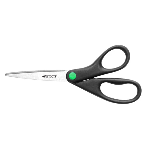 Westcott KleenEarth Recycled Stainless Steel Scissors, 8-Inch Straight, Black, 1 Count (Pack of 1)