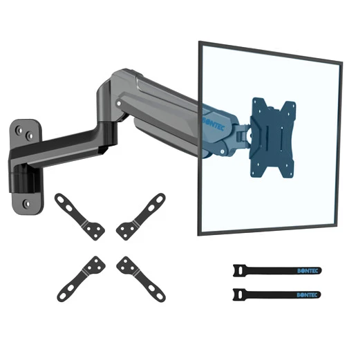 BONTEC Monitor Wall Mount Bracket for 13 to 42 Inch Screens, Gas Spring Arm Wall Mount, Height Adjustable Articulating Single Arm Wall Stand with VESA Extended Arm Up to 19.8lbs, Max VESA 200x200