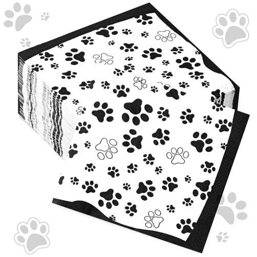 CHENGU 100 Pieces Paw Print Napkins 2 Layers Paw Print Party Supplies Farm Animal Party Napkins for Animal Themed Birthday Western Part, 5 x 5 Inch(Black)