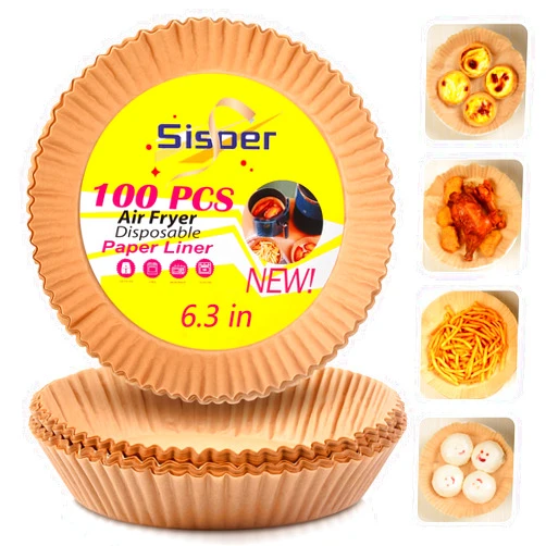 Sisoer Air Fryer Paper Liners for Ninja, 100Pcs Air Fryer Liners Disposable Non-stick Parchment,Oil-proof Air Fryer Accessories for 3-5 QT Air Fryer, Microwave, Round,6 inch