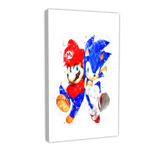 Generic Mario And Sonic Watercolor Print Sonic The Hedgehog Poster Super Mario Canvas Poster Wall Art Decor Print Picture Paintings for Living Room Bedroom Decoration Frame:12x18inch(30x45cm