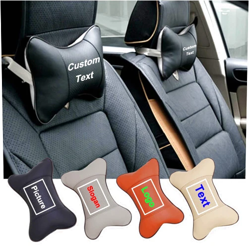 MVJAA Customizable Neck Pillow, Personalized Headrest Pillow, Breathable Fiber Filled, Adjustable PU Leather Seat Neck Support Fits Most Car Seats, Relieves Neck & Shoulder Pain During Travel (Black)