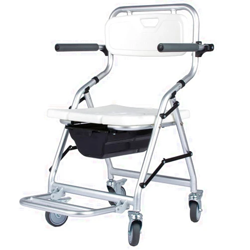 DREAMyun Folding Bathing Wheelchair, Shower Stool Wheelchair Rolling Commode Chair Waterproof Shower Transport Chair ​with Locking Wheels for Handicap, Elderly, Injured and Disable