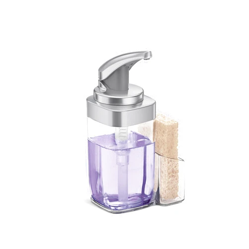 simplehuman 650ml / 22 oz. Square Push Pump Soap Dispenser with Sponge Caddy, Brushed Nickel
