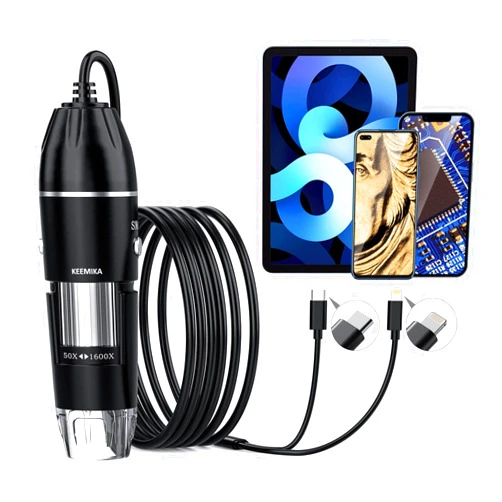 KEEMIKA USB Digital Microscope, 50x-1600x Magnification Handheld, 1440P HD 8 LED Lights, Portable Microscope Compatible with iOS and Android Devices, 2MP Portable Microscope Camera for Adults, Kids