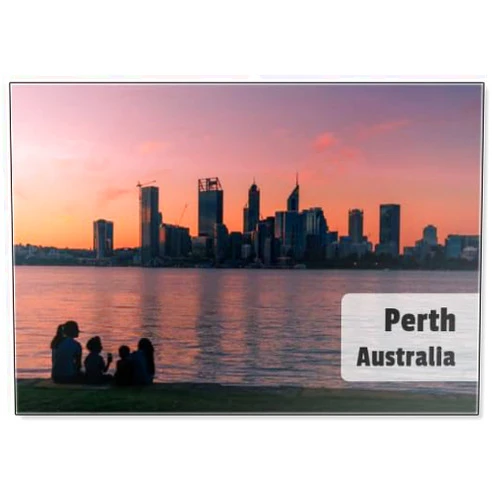Photomagnet Family Watching The Pink Sunset Behind The Perth City Skyline, Fridge Magnet