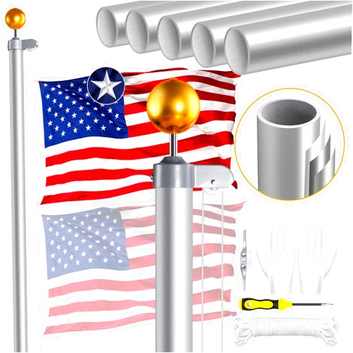 XIFAN Flag Pole Kit for Outside, 20 FT 13 Gauge Heavy Duty Aluminum Flagpole for Outdoor House in Ground, with Spun Polyester 3x5 ft American Flag for Garden Yard, Residential or Commercial (Silver)