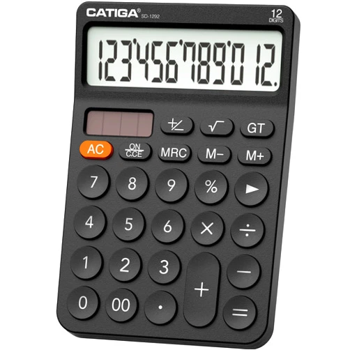 CATIGA 12 Digit Desktop Calculator with Large LCD Display, 4 Funtions Calculator, Round Design Big Button, Solar and Battery Dual Power, Standard Function for Office, Home, School, SD-1292