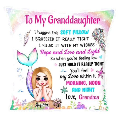 Middlepeace Personalized Granddaughter Daughter Mermaid Hug This Pillow, Gift to Granddaughter from Grandma, Grandpa, Granddaughter Throw Pillow, Gift for Grandmother, Gift for mom, Daughter