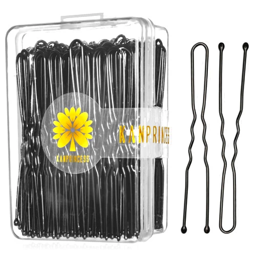 KANPRINCESS 100PCS 2.4Inch U Shaped Hair Pins,Black Bobby Pins for All Hair Types,Hair Pins for Women,Pain-Free U Pins for Buns With Box（Black）
