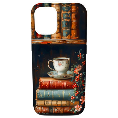 Books Coffee and Flowers Vintage Library iPhone 12/12 Pro Books Coffee and Flowers Vintage Library Bibliomane lovers Case