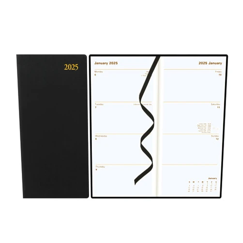 Letts of London Signature Slim Week to View Leather Diary with Planners 2025, 6.8-inch Height, Black, Office and School Supplies, C38SUBK