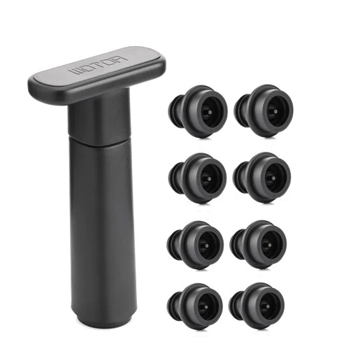 WOTOR Wine Saver Vacuum Pump with 8 Stoppers, Wine Stopper, Wine Preserver, Reusable Bottle Sealer Keeps Wine Fresh, Ideal Wine Accessories Gift (Flat Handle)