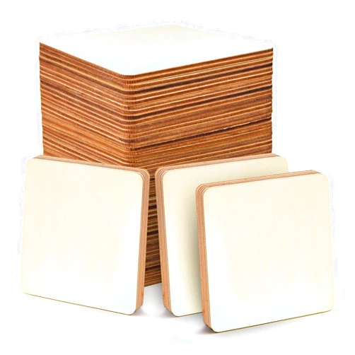 Coopay 60 Pieces 5 Inch Unfinished Wooden Square Blank Natural Wood Slices Wooden Cutout Tiles for DIY Crafts Home Decoration Painting Staining