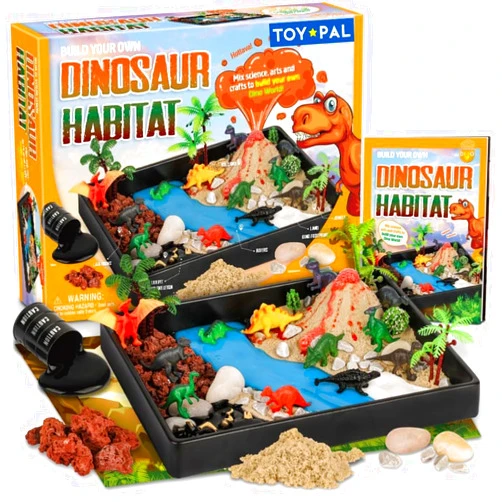 Toy Pal Dinosaur Toys for Kids 5-7, DIY Dinosaur Habitat Playset with 12 Dinosaur Figures + Volcano Experiment, Create, Explore & Learn About Jurassic Era with STEM Dinosaur Crafts for Kids Age 7 8 9 10