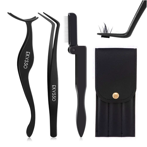 Ekysso Lash Applicator Tools Set, 3-IN-1 Lash Cluster Tweezers for DIY Individual Eyelash Clusters Tools with Case, Comfort Grip for Precise DIY Eyelash Extension