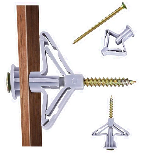 Kaileyouxiangongsi Hollow-Wall Anchors, Drywall Anchor kit with Screws, Self-Drilling Hollow Wall Anchor, Grey, 65Lbs (One Size, Anchor 50pcs+Screw 50pcs)