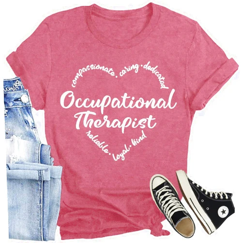 CQF Women Occupational Therapy Shirt Occupational Therapist Heart T-Shirt Casual OT Tee Tops