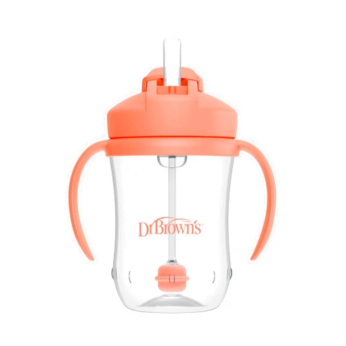 Dr. Brown's Milestones, Baby's First Straw Cup Sippy Cup with Straw, 6m+, 9oz/270ml, Coral, BPA Free