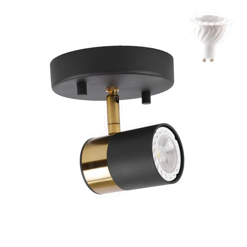MINS Familio LED Directional Ceiling Spot Light, Adjustable Minimalist Black Gold Nordic Style Ceiling Spotlight for Home Office Events Exhibitions,Gu10 Warm White Bulbs Included(1-Pack)