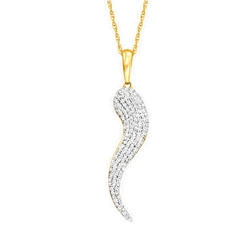Ross-Simons 0.25 ct. t.w. Pave Diamond Italian Horn Pendant Necklace in 18kt Gold Over Sterling