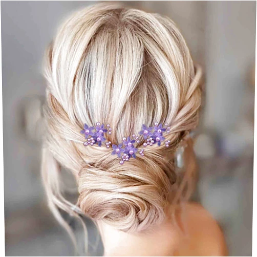 Aneneiceera Pearl Bride Wedding Hair Pins Purple Bead Hair Piece Bridal Flower Headpieces bridesmaid Hair Accessories for Women and Girls (Pack of 3)(Purple)