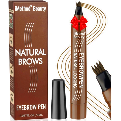 iMethod Microblading Eyebrow Pen - Eyebrow Pencil Magical Upgraded Eye Brow Pencils for Women with 4 Fork Tip & Spoolie Brush for Natural-Looking Hair-Like Defined Brows, Last All-Day, Brown