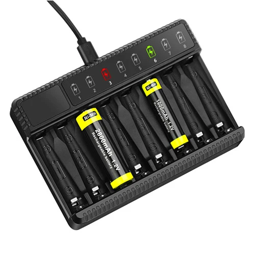 N\C 18650 8-Bay Universal LCD Display Smart Battery Charger for AA AAA C D NiMH Rechargeable Batteries Independent Charging Basics Battery Charger with USB Port