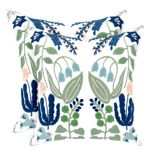 Alysheer Floral Embroidered Farmhouse Decorative Throw Pillow Cover 18