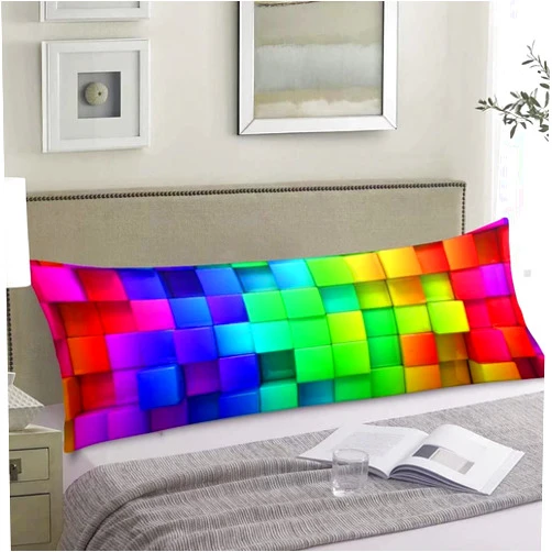 AIMSTONG Rainbow Body Pillow Cover Geometric Plaid Neon Gradient Color Long Case Protector with Zipper Decorative Soft Large Cases Covers Cushion for Beding,Couch,Sofa,Home Gift 20''x54''