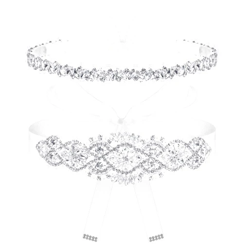 SATINIOR 2 Pieces Rhinestone Bridal Wedding Dress Sash Belt Crystal Diamond Ribbon Wedding Belts for Bridesmaid Wedding Dress (White)