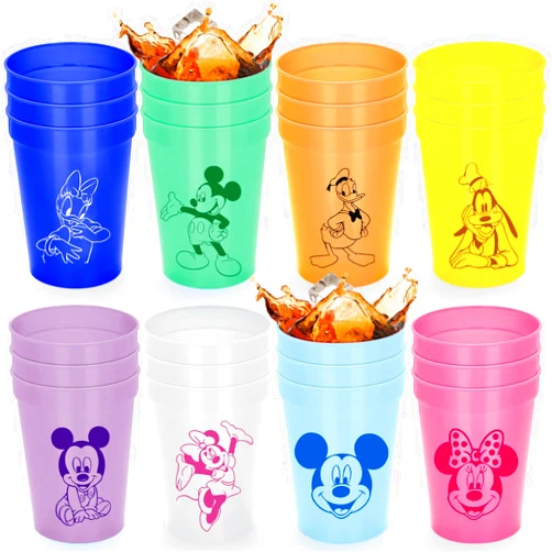 Ezlopecon Cartoon Mouse Party Plastic Cups - 24 Pcs Cartoon Themed 12 OZ Reusable Plastic Cups Cartoon Party Supplies Drinking Cups Birthday Party Favors Decorations for Kids Boys Girls