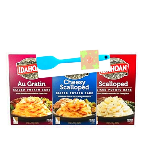 RAW EARTH COLORS PLANT. GROW. LOVE. Scalloped, Au Gratin Idaho Potatoes In a Box for Baking Family Meals, 3 Pack Bundle With Raw Earth Colors Spatula