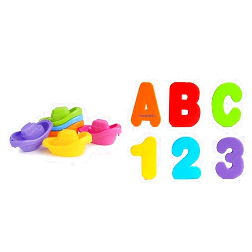 Munchkin® Little Boat Train Baby and Toddler Bath Toy, 6 Piece Set & ® Learn™ Bath Letters and Numbers 36pc Toddler Bath Toy