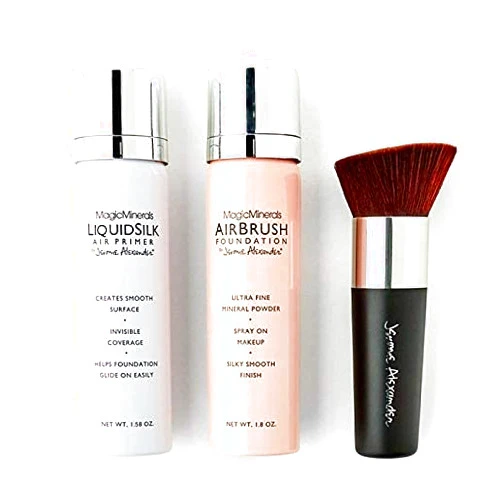 Jerome Alexander MagicMinerals AirBrush Foundation by Jerome Alexander – 3pc Spray Makeup Set with Anti-aging Ingredients for Smooth Radiant Skin (3 Piece Set, Warm Beige)