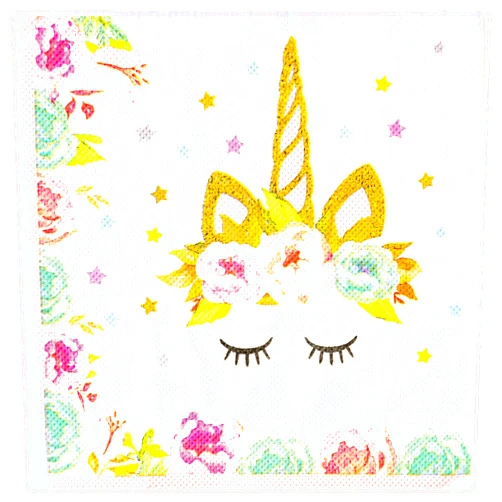 Calculs Kids' Party Supplies Unicorn Napkins Rainbow 6.5 Inches Square Girl's Birthday Tableware Snack/Dessert/Beverage Disposable Napkin 20Pk