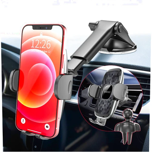 Ankuee Car Phone Holder Mount, Suction Cup Cell Phone Holder with Gel Pad for Dashboard Windshield Air Vent 3-in-1, Stable Universal Cellphone Mount Holder Compatible with iPhone, Samsung, Android Mobile