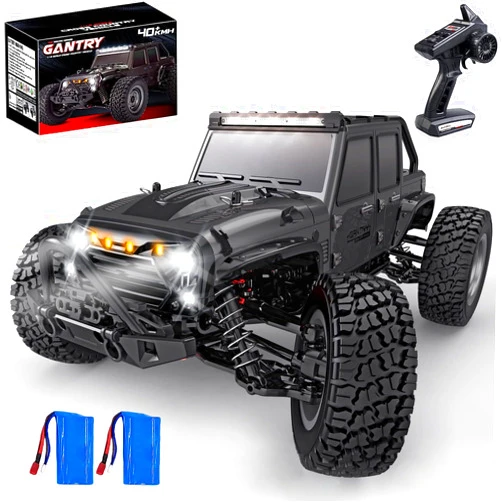 Giociiol 1:16 Scale All Terrain Remote Control Car, 4X4 High Speed 40 Km/h RC Truck 2 Rechargeable Batteries Waterproof Monster RC Crawlers with LED Light for Kids Boys and Adults